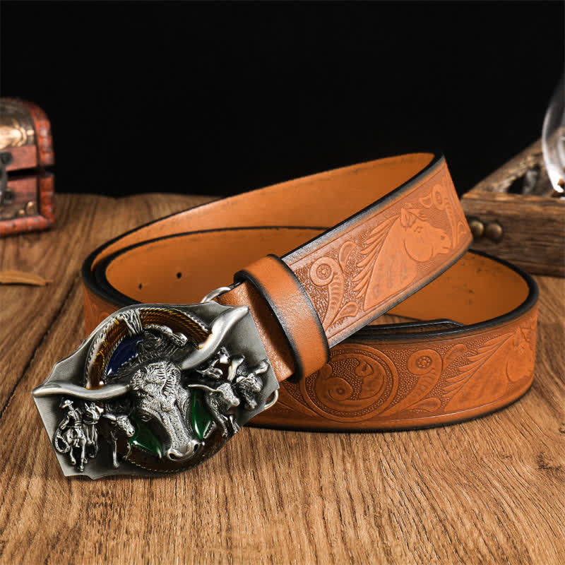 Men's Domineering Bull Head Leather Belt - Style #6 - 38 - image 7