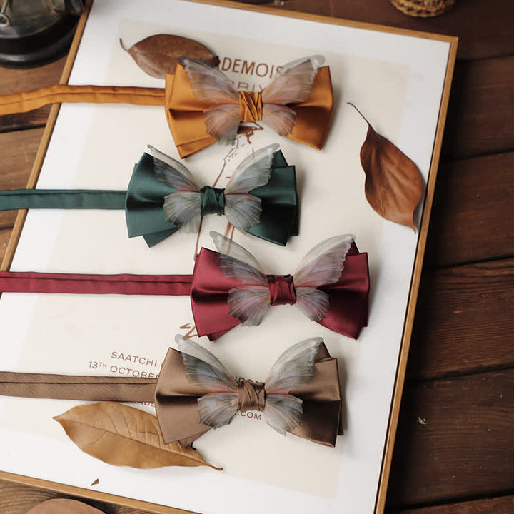 Men's Vintage Organza Butterfly Bow Tie Pocket Square Set - image 0