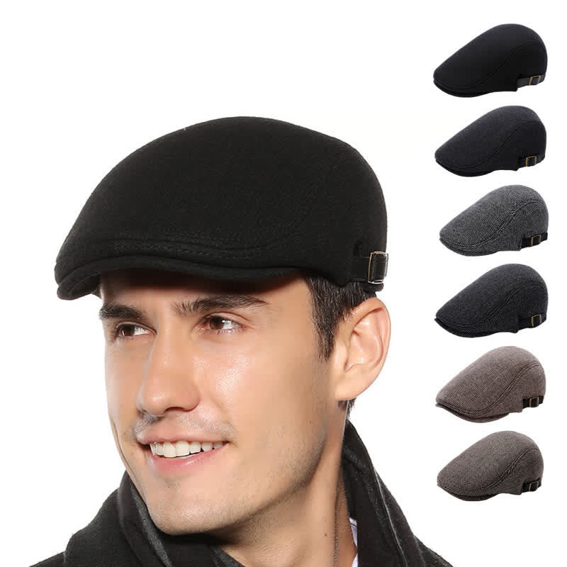 Leather Adjustable Buckle Flat Beanie Cap Beret - image 1