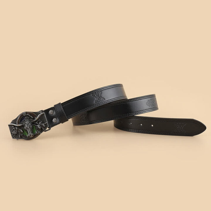 Men's Domineering Bull Head Black Leather Belt - image 2