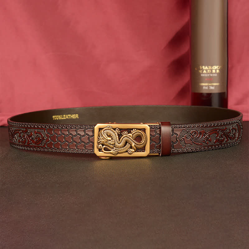 Men's Coiling Dragon Embossing Leather Belt - image 4