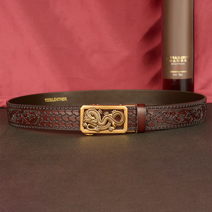 Men's Coiling Dragon Embossing Leather Belt - image 4