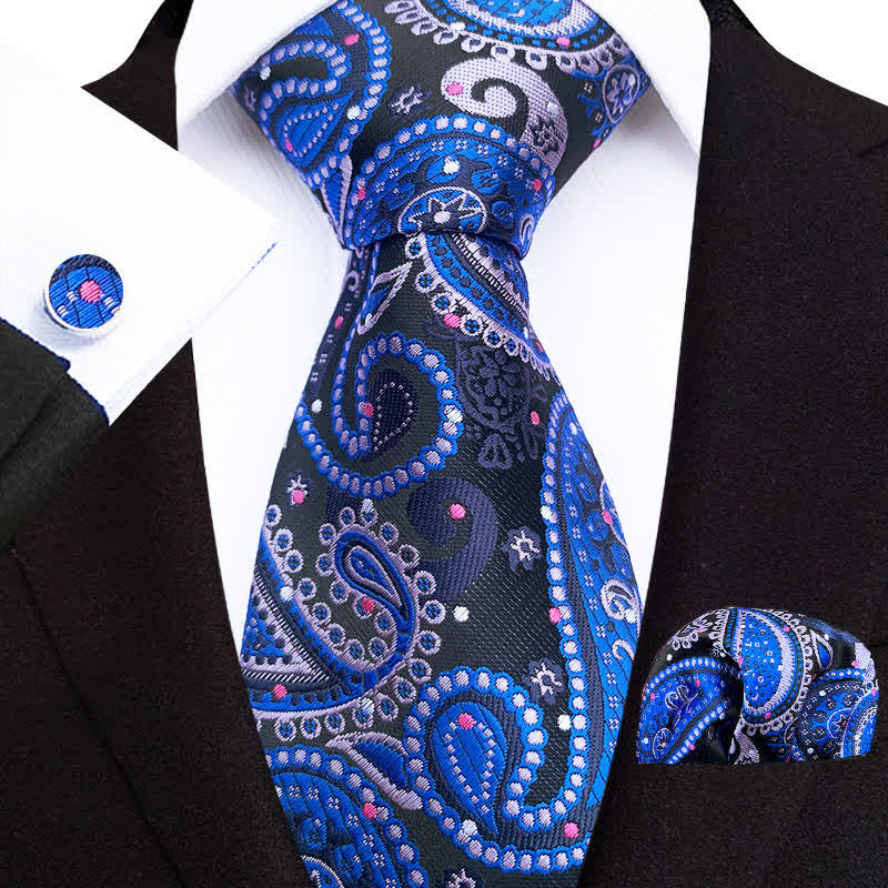 3Pcs Men's Exotic Palace Paisley Necktie Set - Blue - image 1