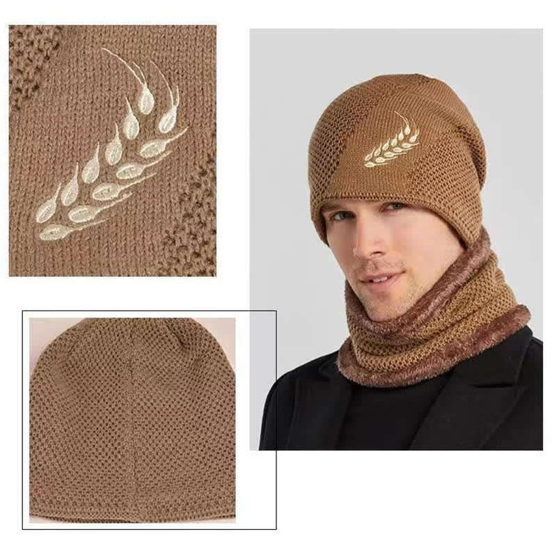 2Pcs Embroidered Wheat Beanie Hat Neck Warmer Set - image 5