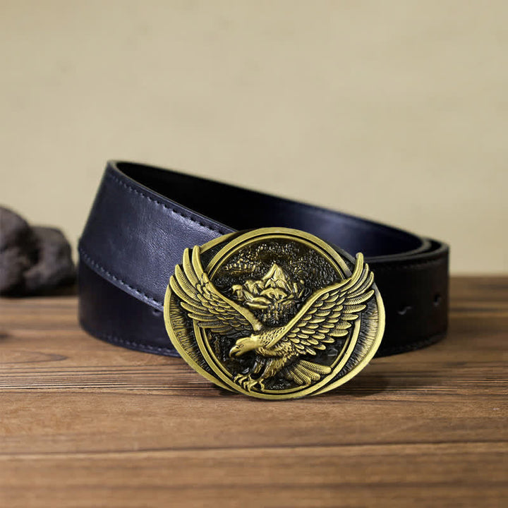 Men's DIY Domineering Flying Eagle Buckle Leather Belt - Antique Bronze - Black PU Bel (40) - image 8