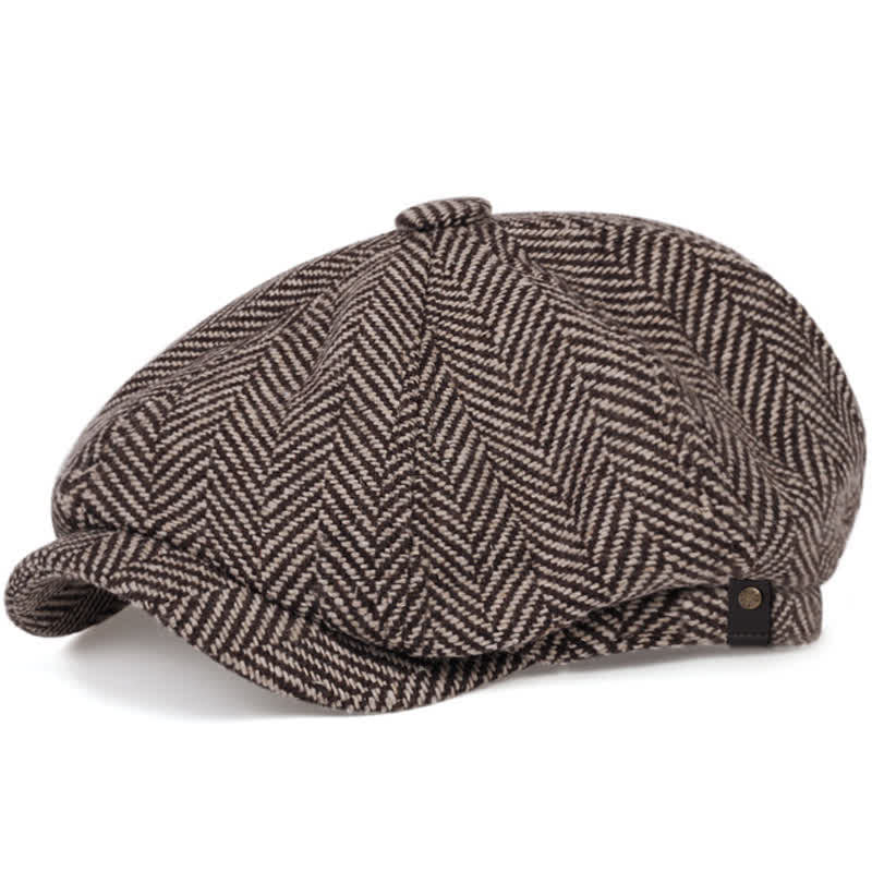 Peaky Hat Herringbone Pattern Octagonal Beret Cap - Coffee - M (22"-22 7/8") - image 0