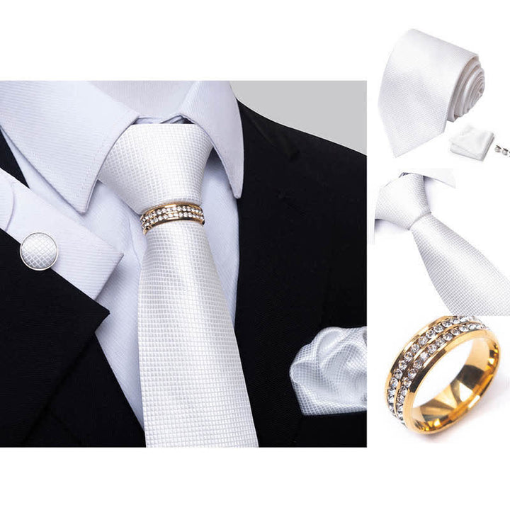 4Pcs Men's Micro-checked Necktie Set With Tie Ring - image 9