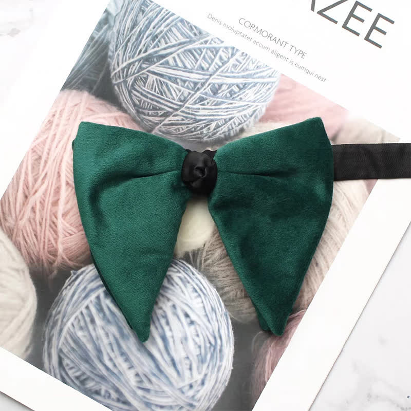 Men's Solid Color Velvet Oversized Pointed Bow Tie - Green - image 4