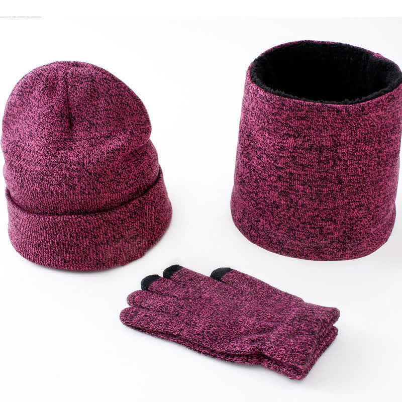 3Pcs Warm Beanie Hat Scarf Touchscreen Gloves Set - Rose Red - M (22"-22 7/8") - image 16