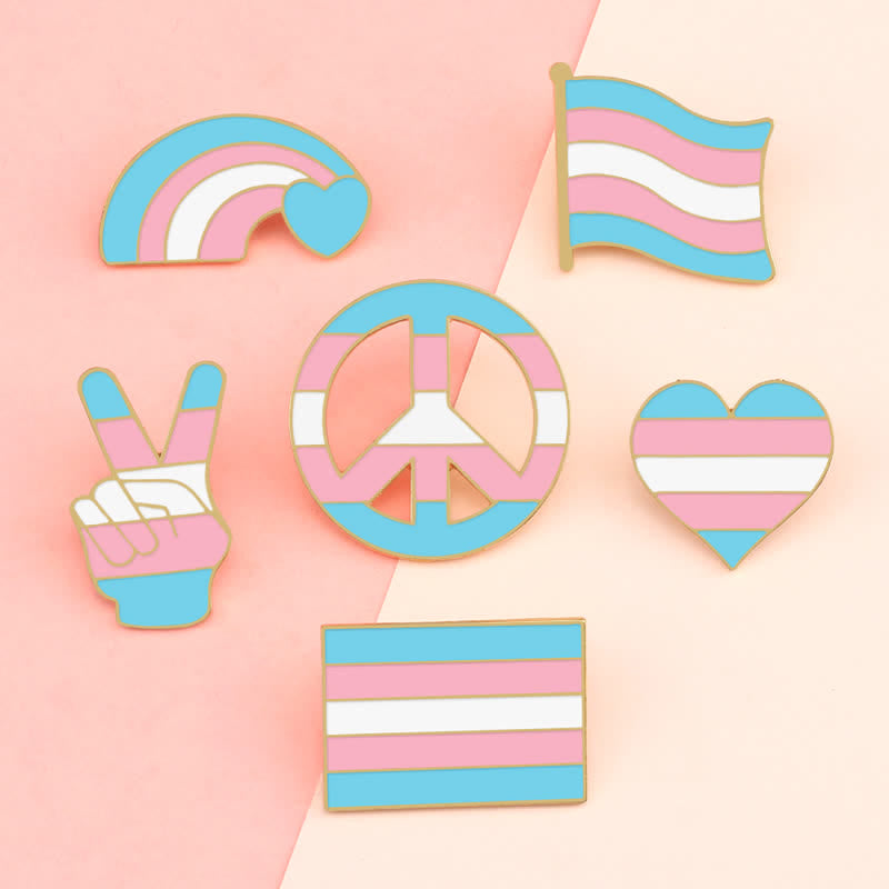 6Pcs Pride Day Pink & Blue Rainbow Flag Brooch - image 1