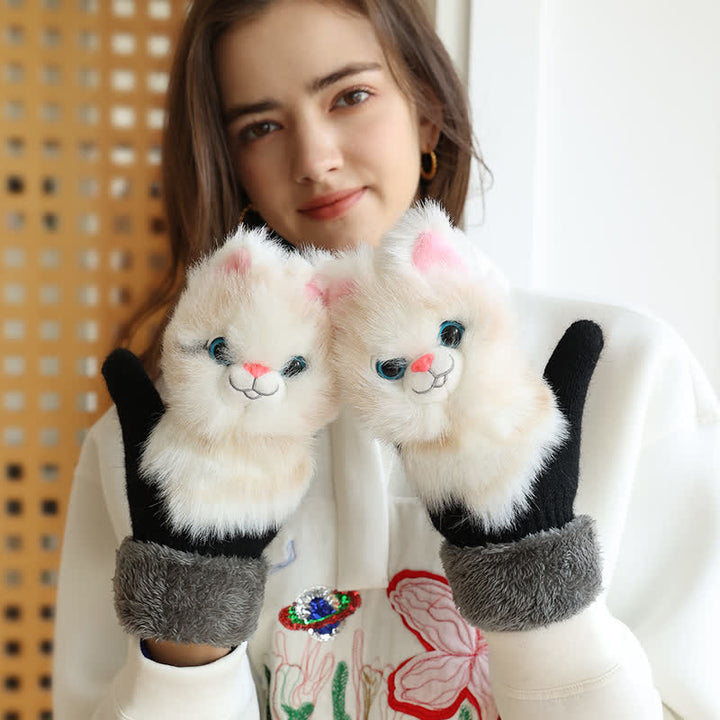 Women's Cute Animal Furry Mittens Gloves - image 7