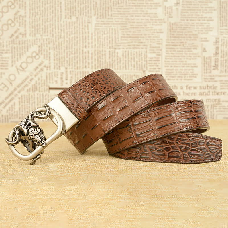 Men's Goat Head Crocodile Print Automatic Buckle Leather Belt - image 19