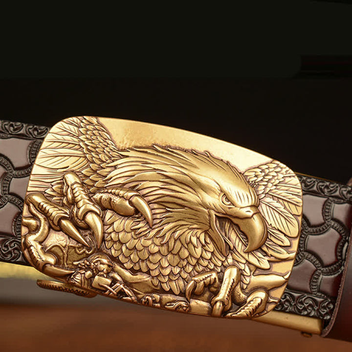 Men's Eagle Buckle Genuine Leather Embossing Belt - image 4