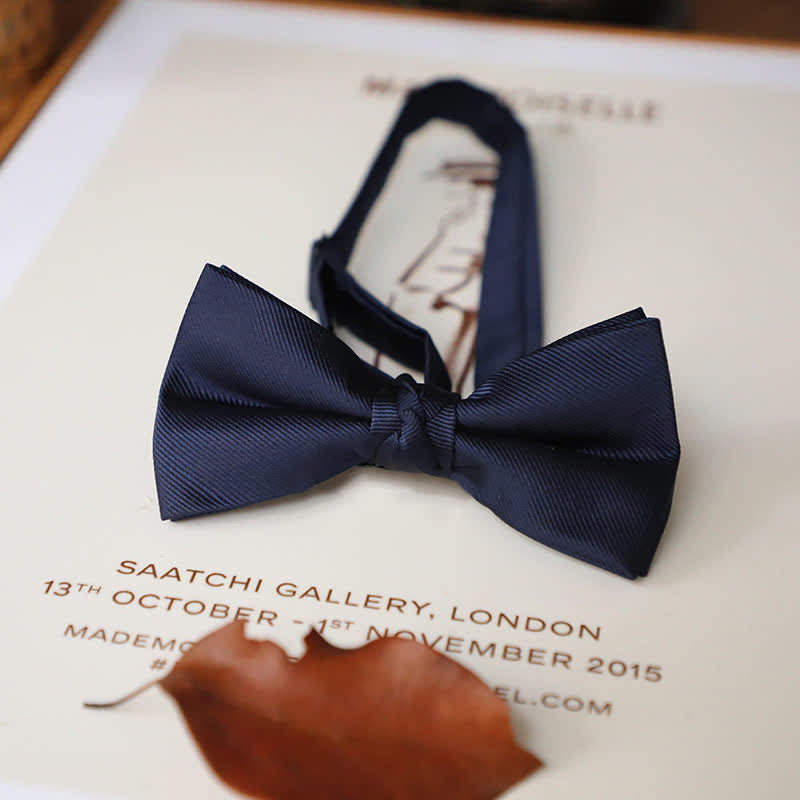 Men's Delicate Vintage Plain Bow Tie - Solid Navy - image 22