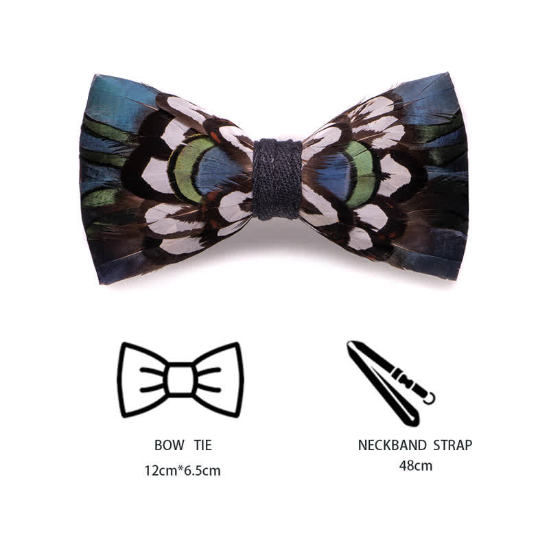 DarkCyan Teal Feather Bow Tie with Lapel Pin - image 4