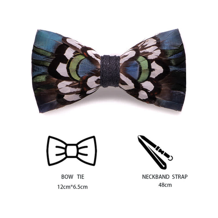 DarkCyan Teal Feather Bow Tie with Lapel Pin - image 4