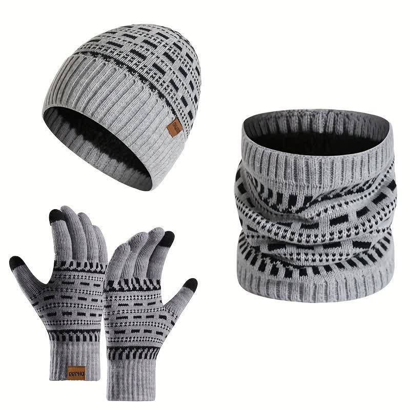3Pcs Loose Double Layer Knit Hat Scarf Gloves Set - image 3