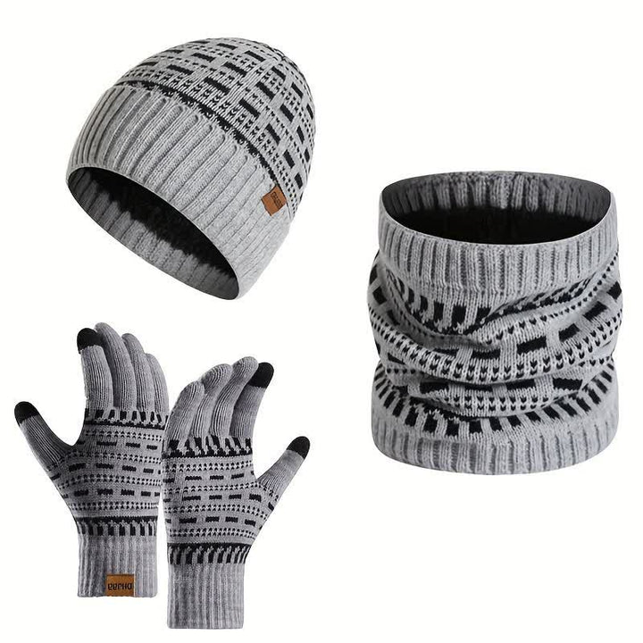 3Pcs Loose Double Layer Knit Hat Scarf Gloves Set - image 3