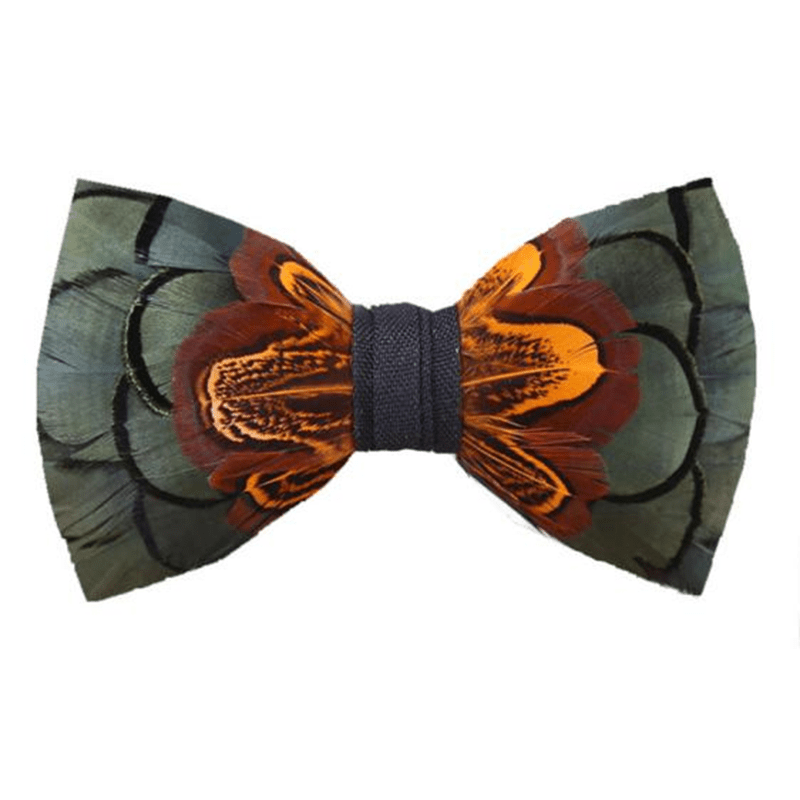 Kid's DarkSeaGreen & Rust Feather Bow Tie with Lapel Pin - Adult - image 1