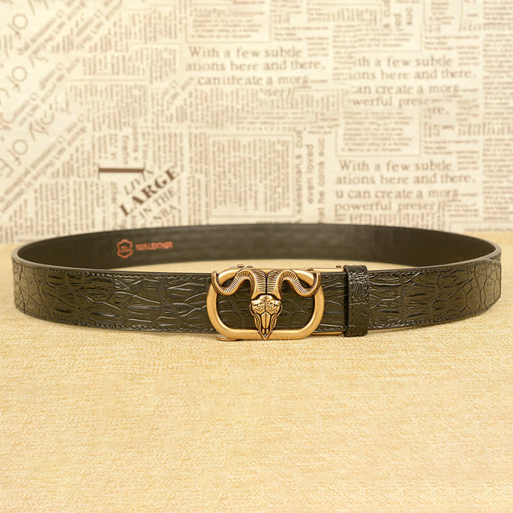 Men's Goat Head Crocodile Print Automatic Buckle Leather Belt - image 5