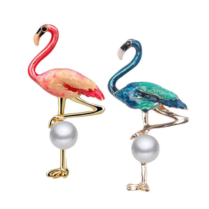 Women's Enameled Flamingo With Pearl Brooch - image 4