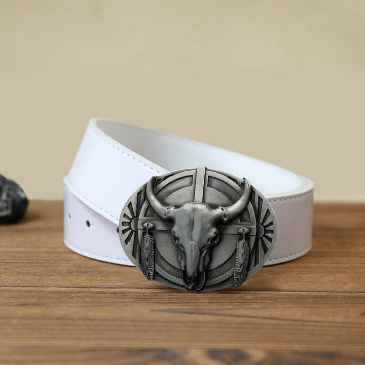 Men's DIY Buckle Leather Belt - Silver - White PU Belt (40) - image 10