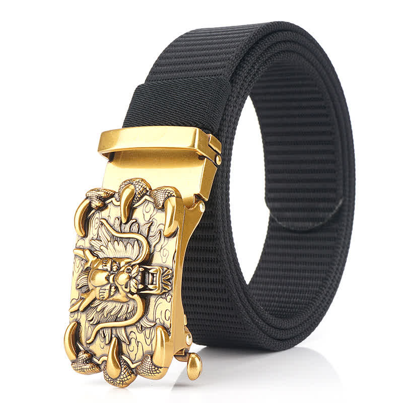 Men's Casual Dragon Decor Nylon Belt - Black / Gold - 48" - image 16