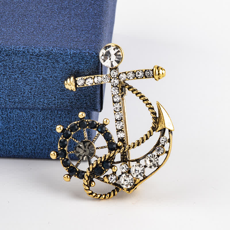 Men's Helmsman Navy Anchor Brooch - Antique Gold - image 5