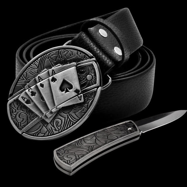 Men's Poker 4 Ace Leather Belt With Folding Knife - 4 Ace - 42 - image 3