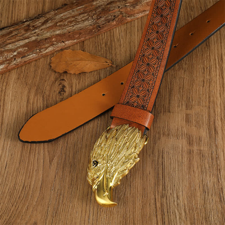 Men's Eagle Head Realistic Vulture Western Leather Belt - image 20