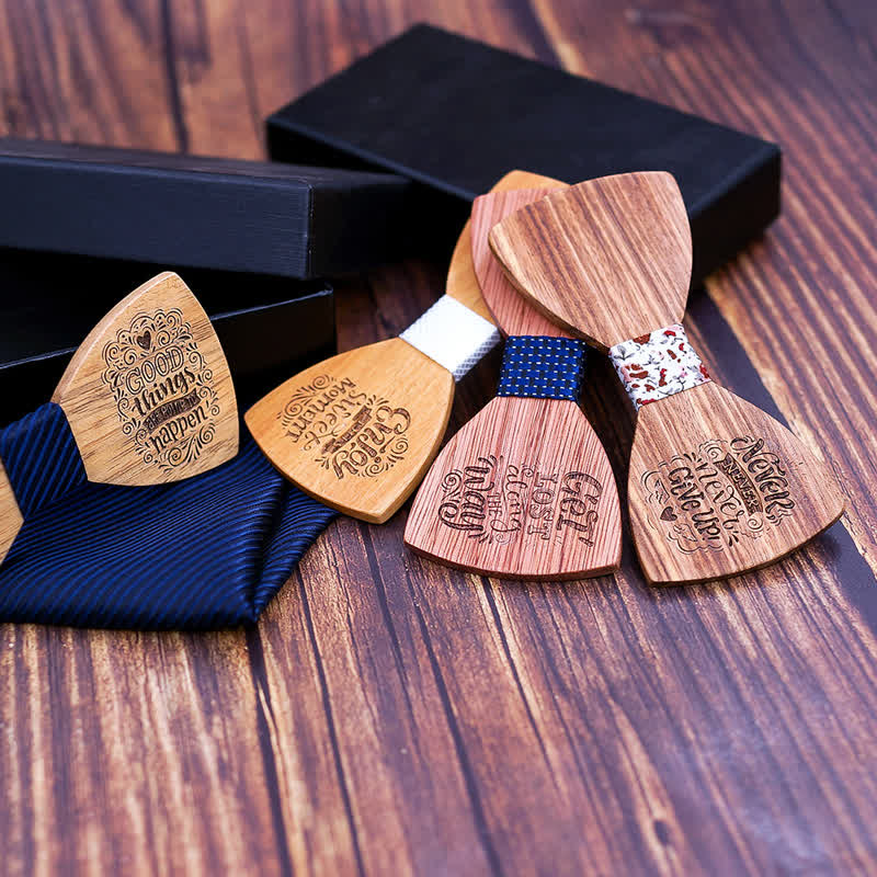 2Pcs Men's Proverbs Wooden Bow Tie Set - image 2
