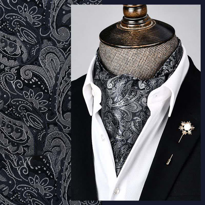 Black & White Modern Grandeur Floral Ascot Paisley Cravat - Black & White - image 0