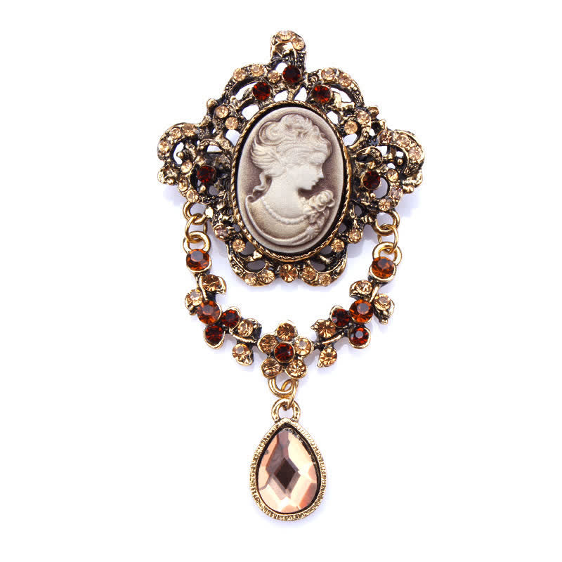 Women's Maiden Cameo Teardrop Brooch - Gold - image 0