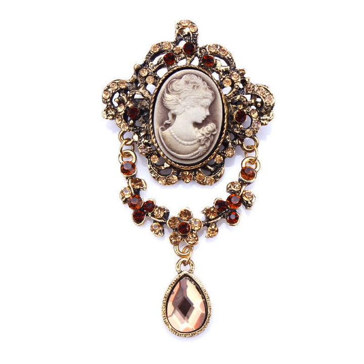 Women's Maiden Cameo Teardrop Brooch - Gold - image 0