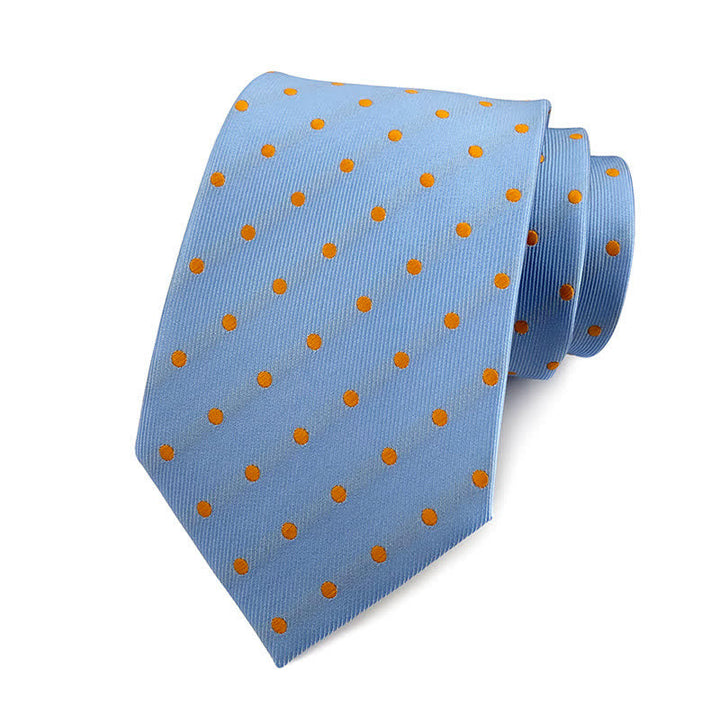 Men's Polka Dots Necktie - Small Dots - SkyBlue & Orange - image 7
