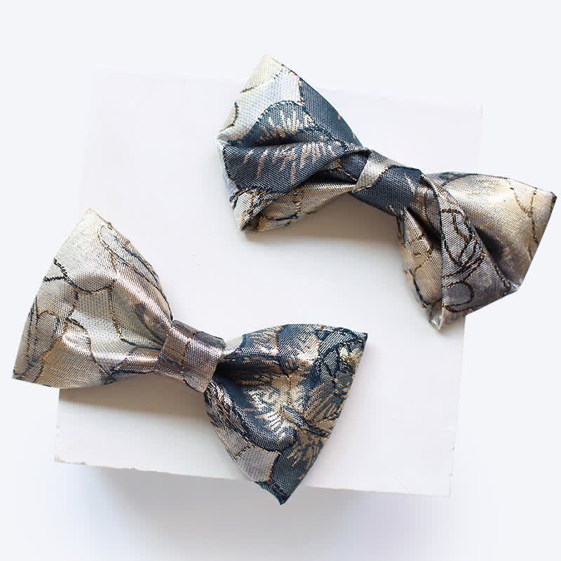 Men's Glittering Gold & Blue Floral Bow Tie - image 0