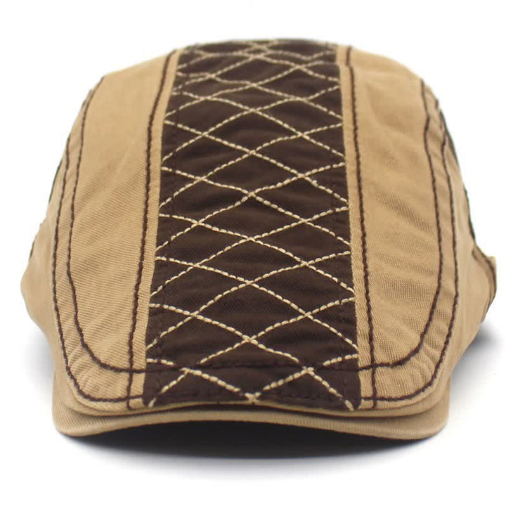 Vintage Embroidery Plaid Patchwork Beret Cap - image 1