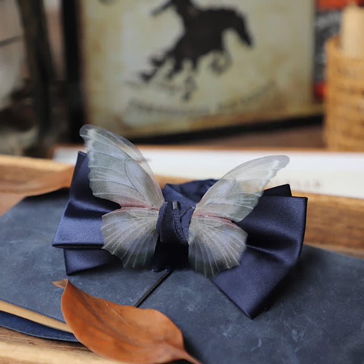 Men's Vintage Organza Butterfly Bow Tie Pocket Square Set - Navy - Bow Tie - image 11