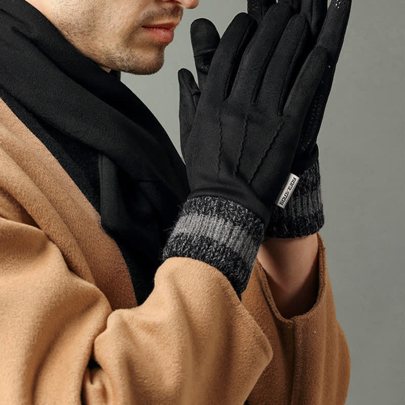 Unisex Suede Fleece Non-slip Flip Split Finger Gloves - image 9