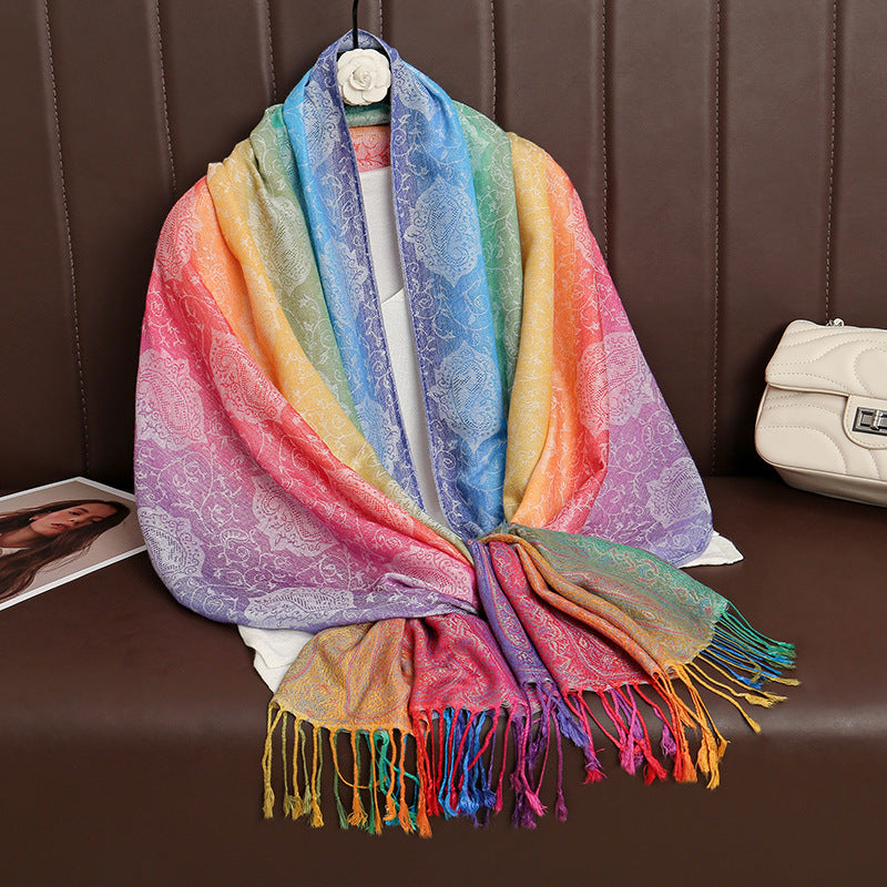 Ethnic Style Color Gradient Embroidery Tassel Scarf - Style #3 - image 4