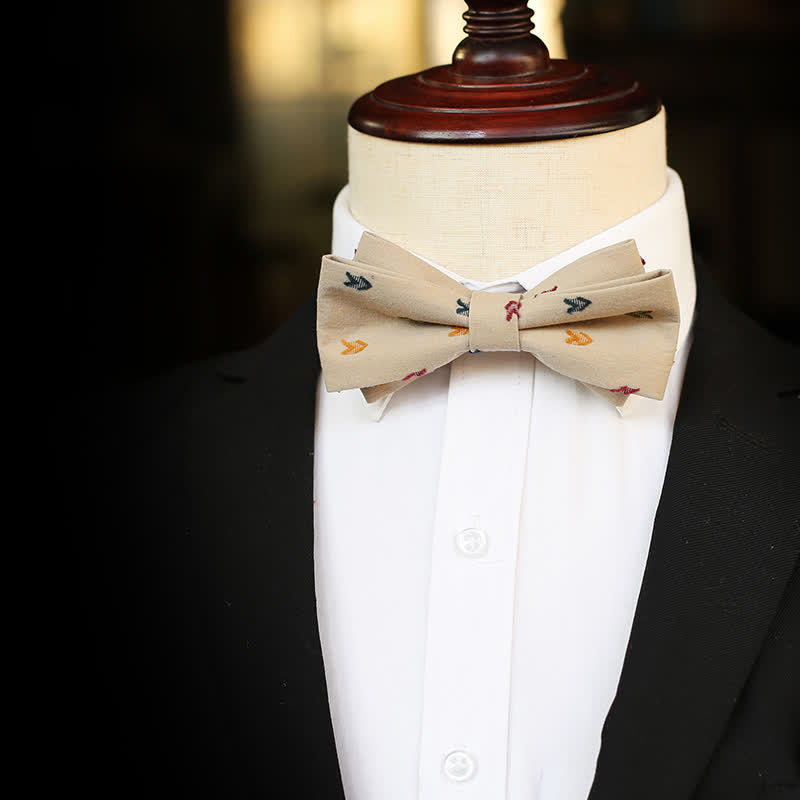 Men's Khaki Embroidery Arrows Bow Tie - image 7