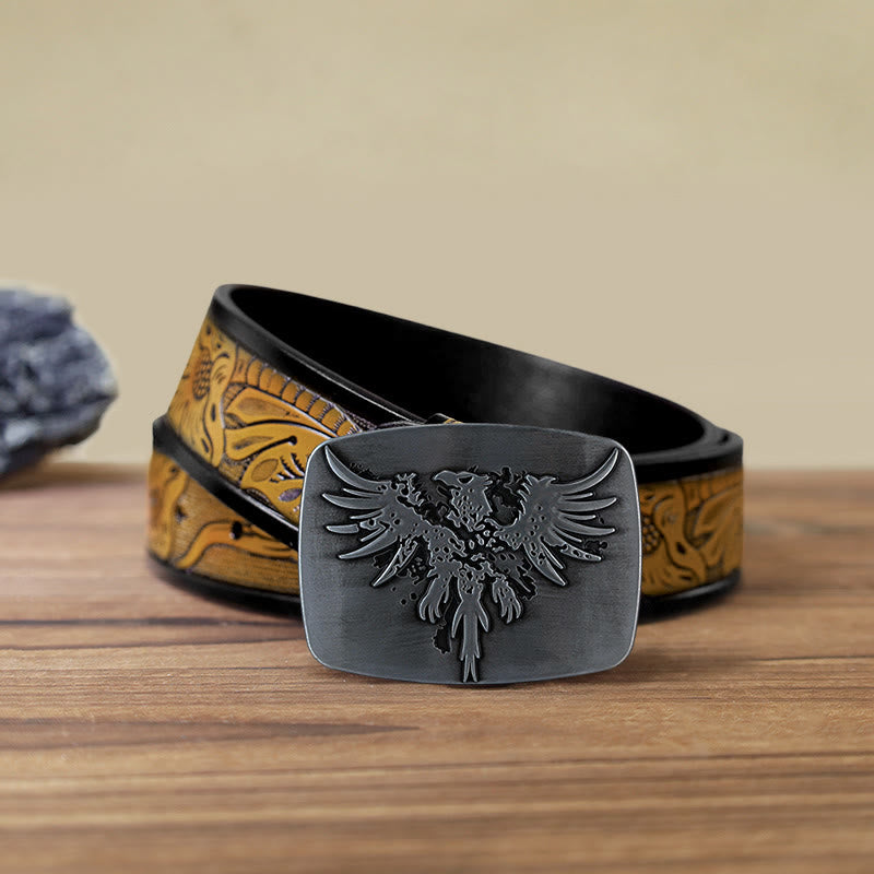 Men's DIY Rising Phoenix Eagle Buckle Leather Belt - Silver - SandyBrown Belt (40) - image 17