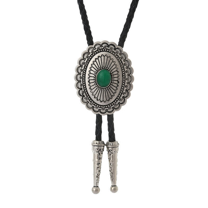 Art Green Natural Stone Tribal Style Bolo Tie - Green Stone - image 0