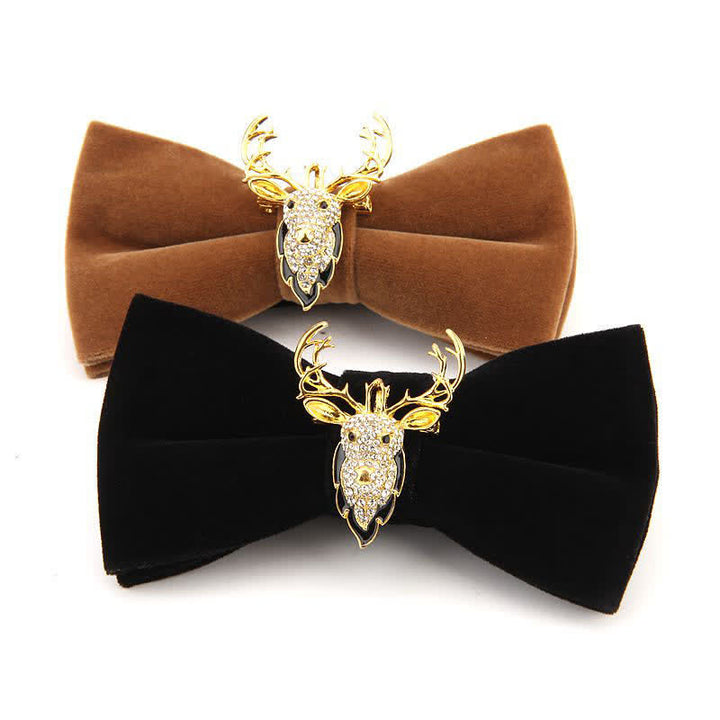 Men's Elk Head Rhinestone Christmas Velvet Bow Tie - image 0