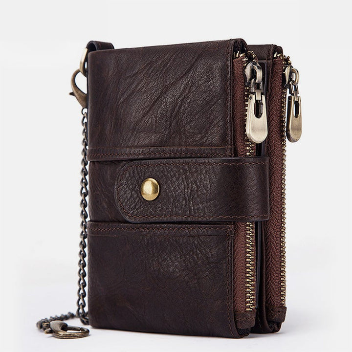 Genuine Leather Anti-theft Retro Wallet With Chain - Brown - image 0