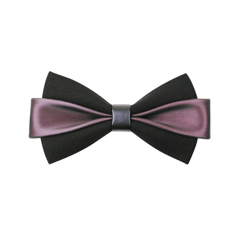 Men's Double Color PU Leather Bow Tie - Purple - image 5