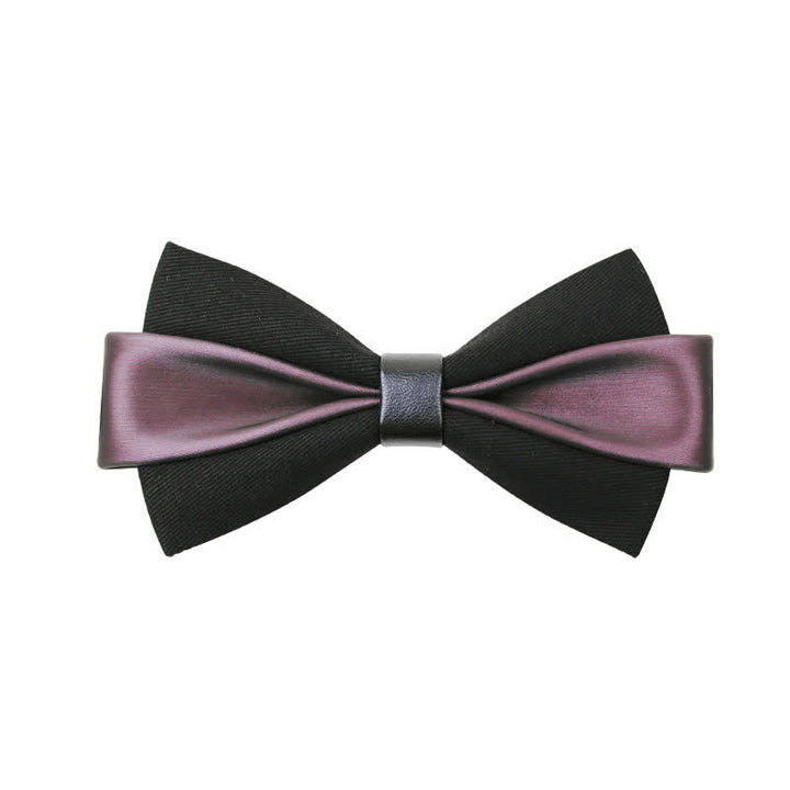 Men's Double Color PU Leather Bow Tie - Purple - image 5