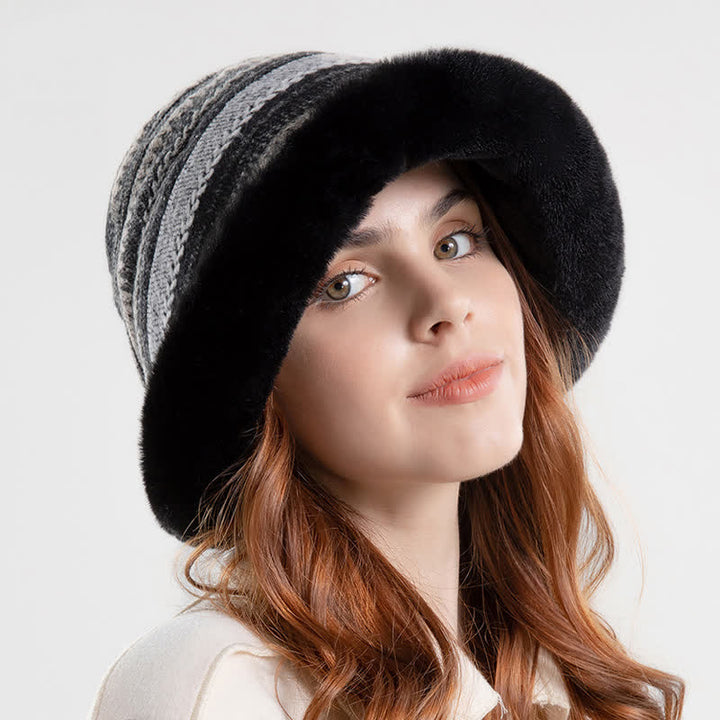 Women's Striped Warm Plush Brim Bucket Hat - image 5