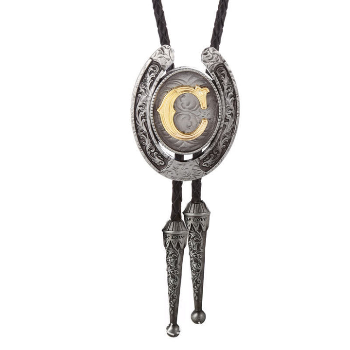 Modern Western Horseshoe Initial Letter A To Z Bolo Tie - Silver - C - image 33