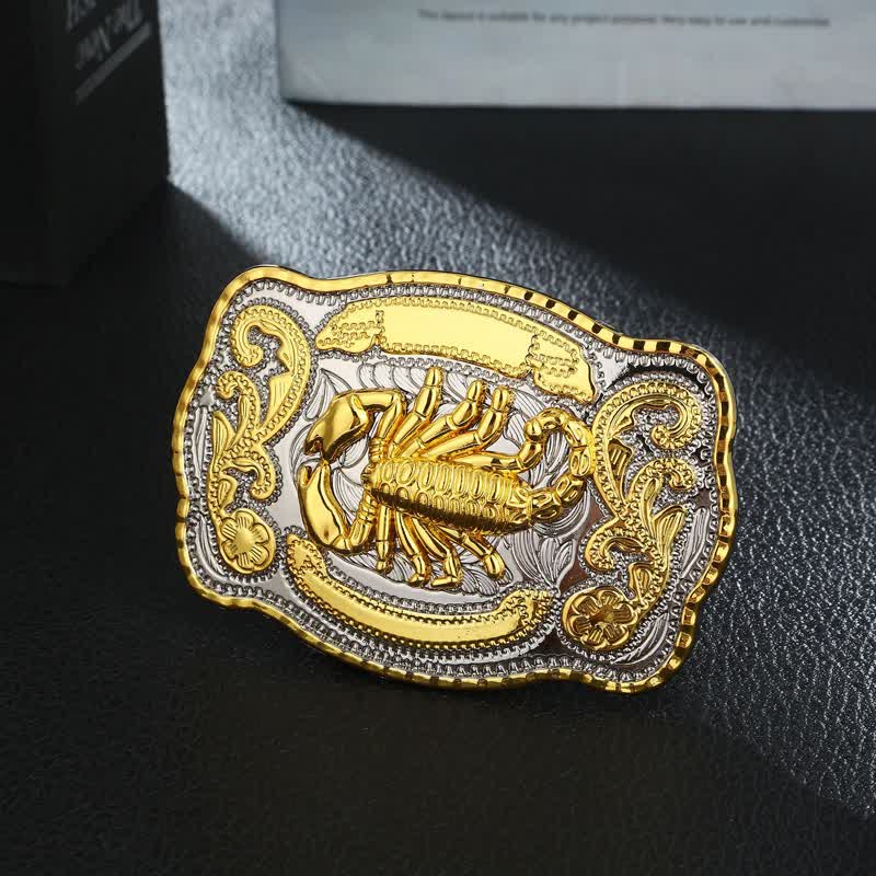 Men's DIY Golden Scorpion Buckle Leather Belt - Rectangular - Without Belt - image 0